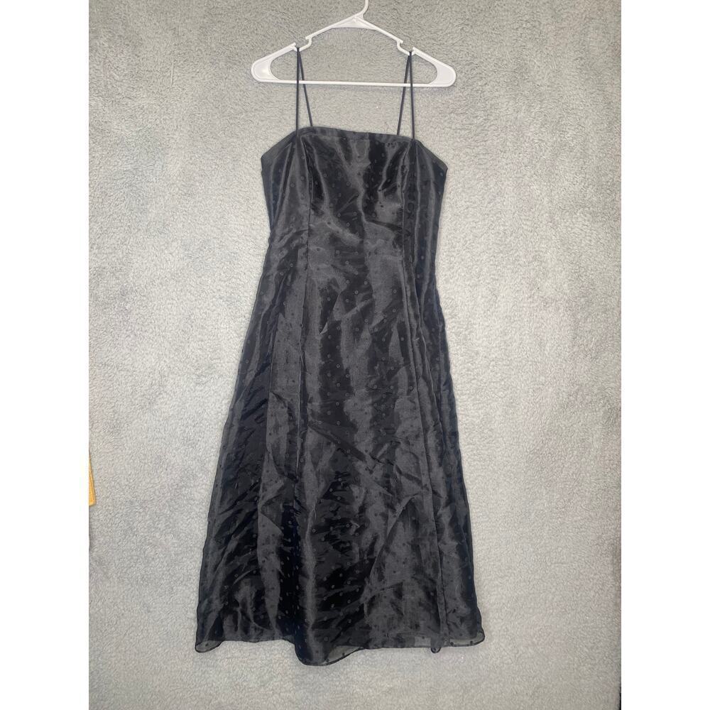 Vintage Betsy Adam womens black polka dot maxi dress prom formal dark corset10